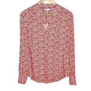 Boden Microfloral Print Top Red White Womens US 6 Button Up Blouse Cottagecore